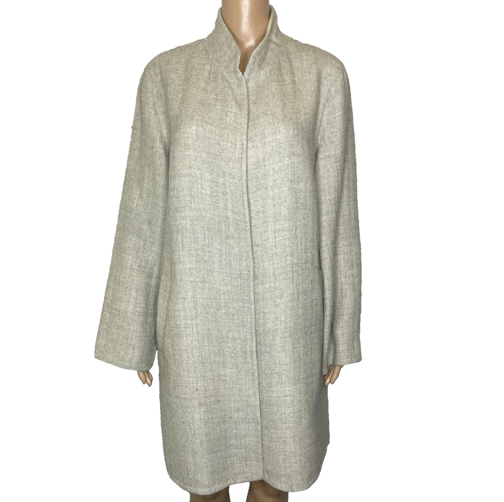 Women Medium Eileen Fisher Gray Baby Alpaca Blend Structured Cardigan/Light Coat